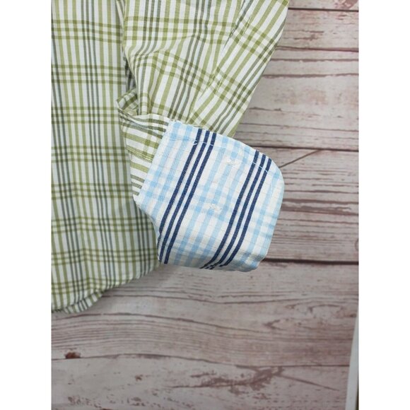 Izod Easy Care Men’s Large Long Sleeve Shirt – Yellow Blue Plaid Button Down - Picture 8 of 8